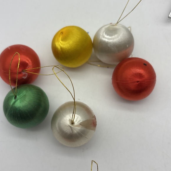Vtg Lot of 25 Flocked Kitschy Mini Christmas Ornaments Santa Elf Satin Balls - Picture 3 of 11